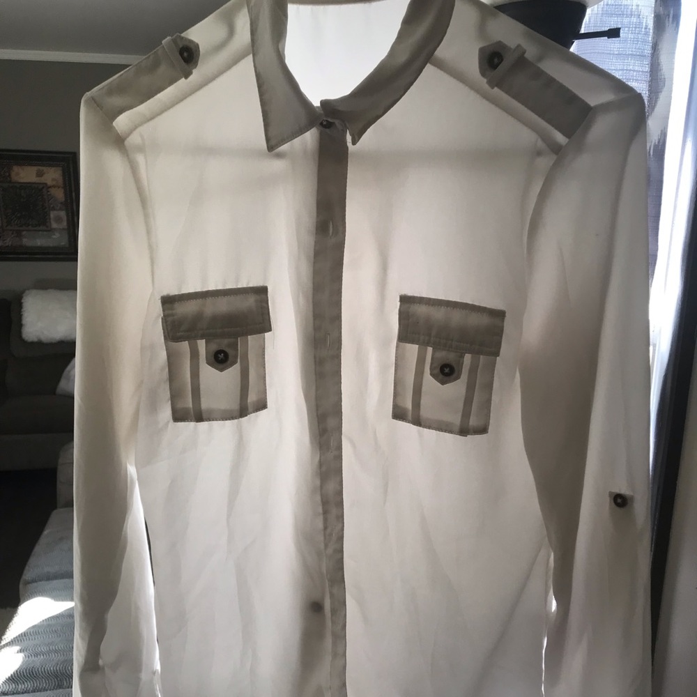 Chiffon white button down women’s blouse